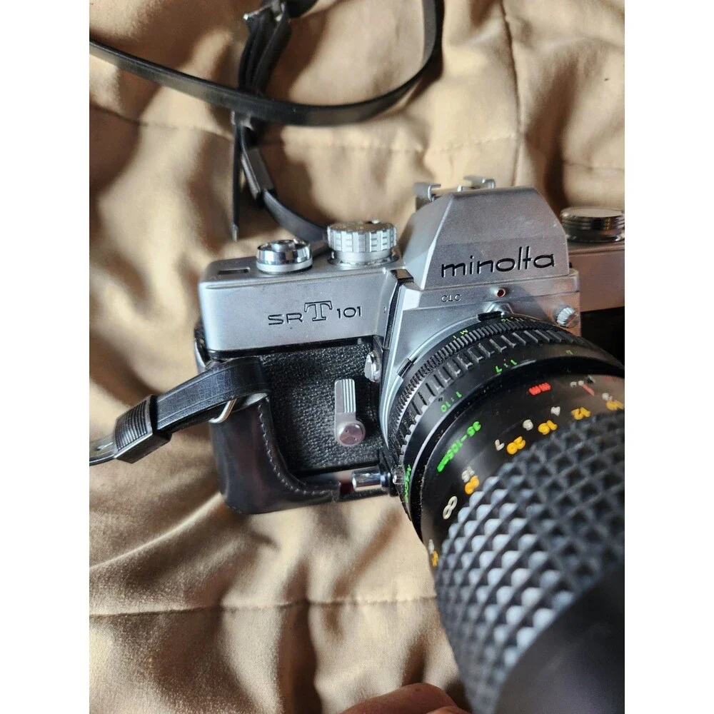 Minolta SRT 101 35mm Film SLR Camera w/ Promaster 35-105mm Zoom Lens - TESTED
